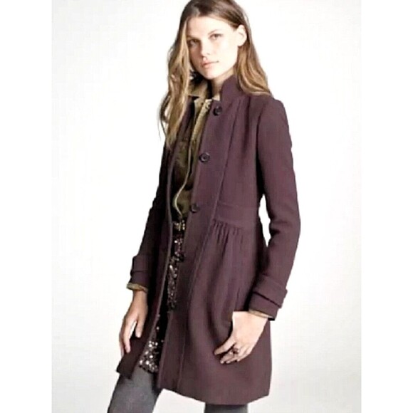J CREW Purple Classic Lady Day Coat Italian Double Cloth Wool Thinsulate Sz 8 P
